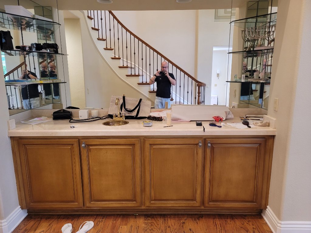 Old vanity cabinets before full home remodel Los Angeles