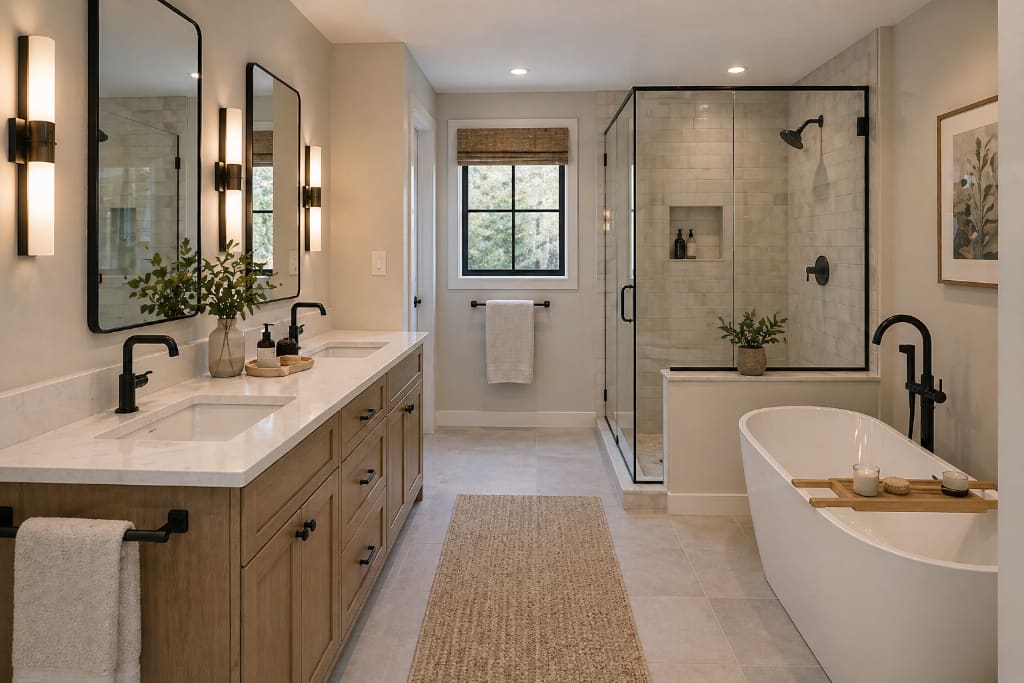 Modern bathroom renovation with tile and fixtures