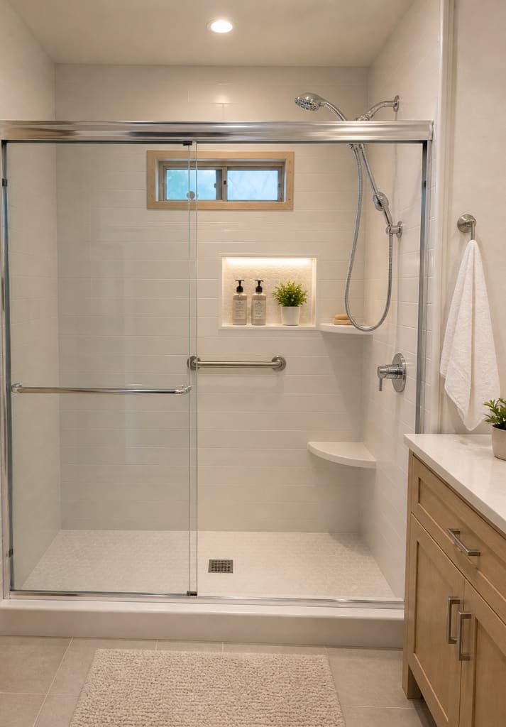 Modern clean shower after remodel Los Angeles