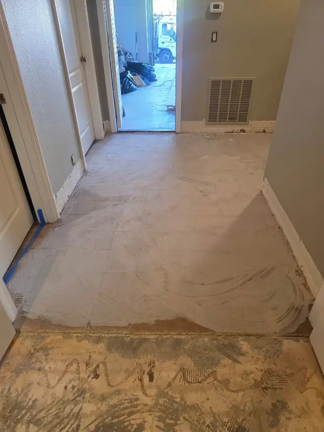 Floor prep and leveling compound application — flooring installation Los Angeles