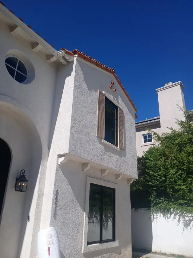 Stucco detail and trim work on Spanish-style home Los Angeles