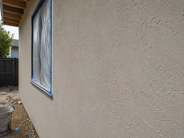 Close-up of fresh stucco texture application in progress Los Angeles