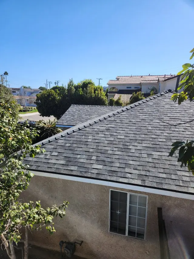 Finished gray shingle roof replacement Los Angeles