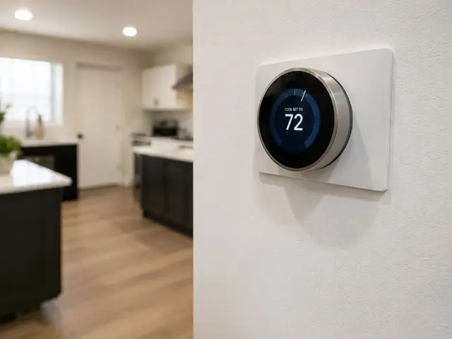 Smart thermostat installed in modern Los Angeles kitchen