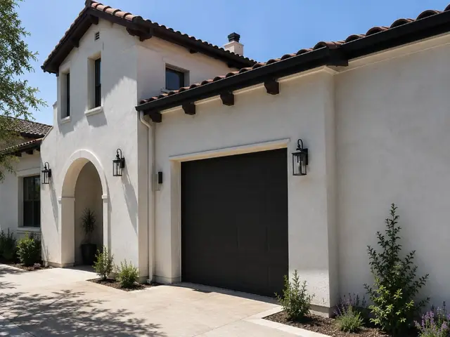 Spanish-style stucco home with arched entry and tile roof Los Angeles