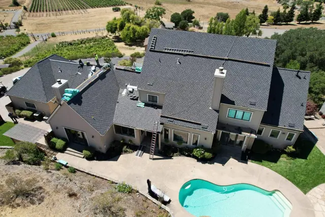 Luxury home aerial roof replacement completed California